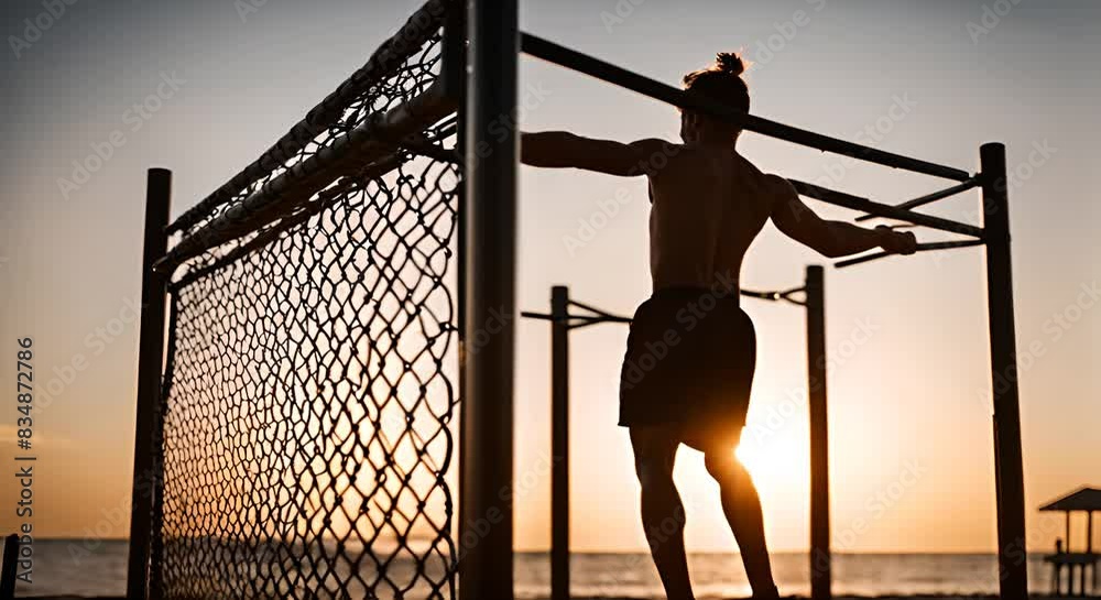 Man doing sports in a calisthenics park.