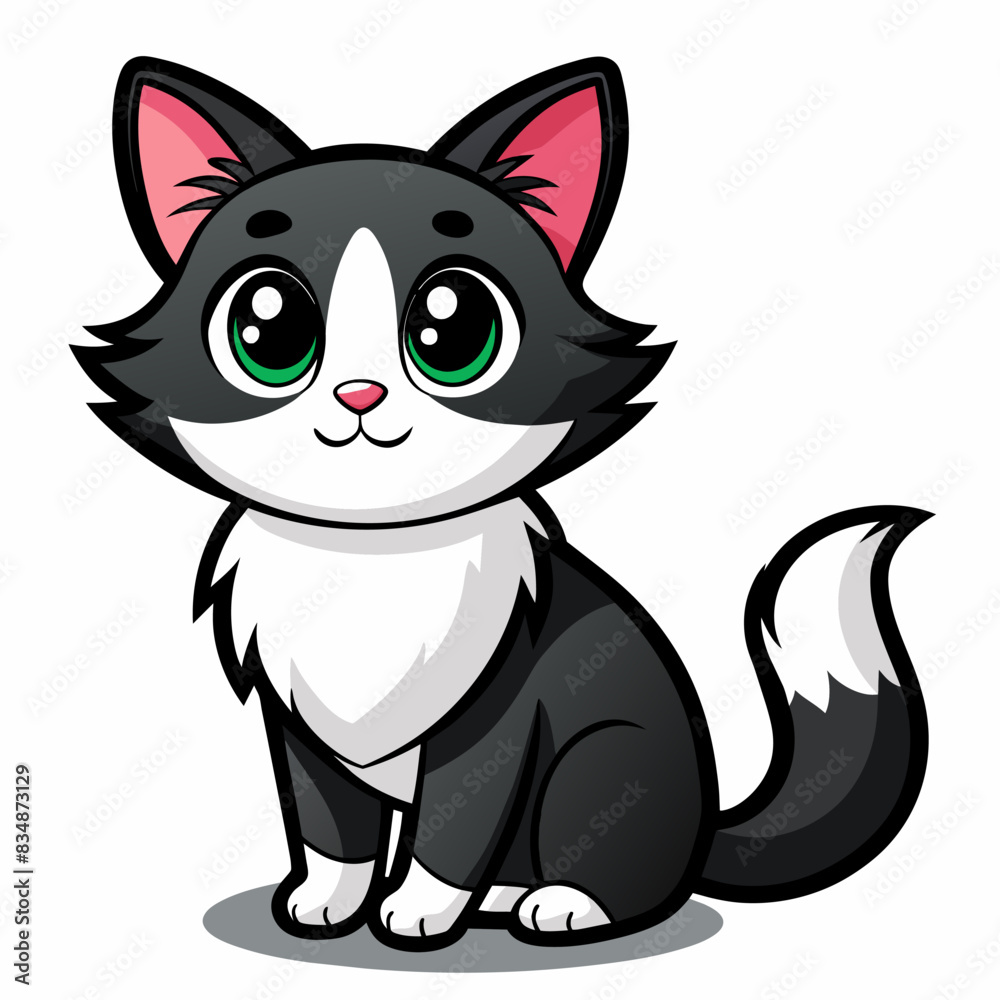 Black and white cartoon cat on white background, ideal for kids and cat enthusiasts Black and white cartoon cat on white background, ideal for kids and cat enthusiasts
