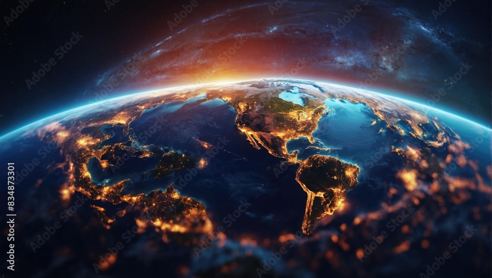 Fototapeta premium Earth from space showing the earth's atmosphere and the earth as seen from space background