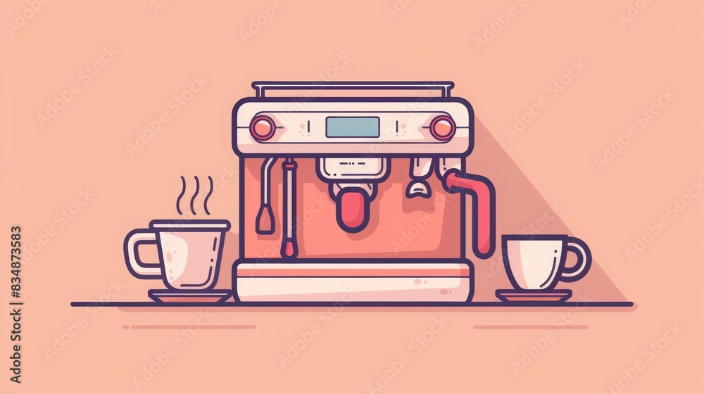 A vector illustration of an espresso machine with two cups, with a simple and clean design, using a pastel color palette A vector illustration of an espresso machine with two cups, with a simple and clean design, using a pastel color palette
