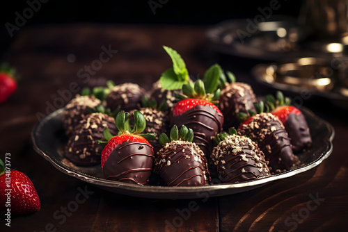chocolate covered strawberries, fresh strawberries dipped in rich chocolate. generative ai photo