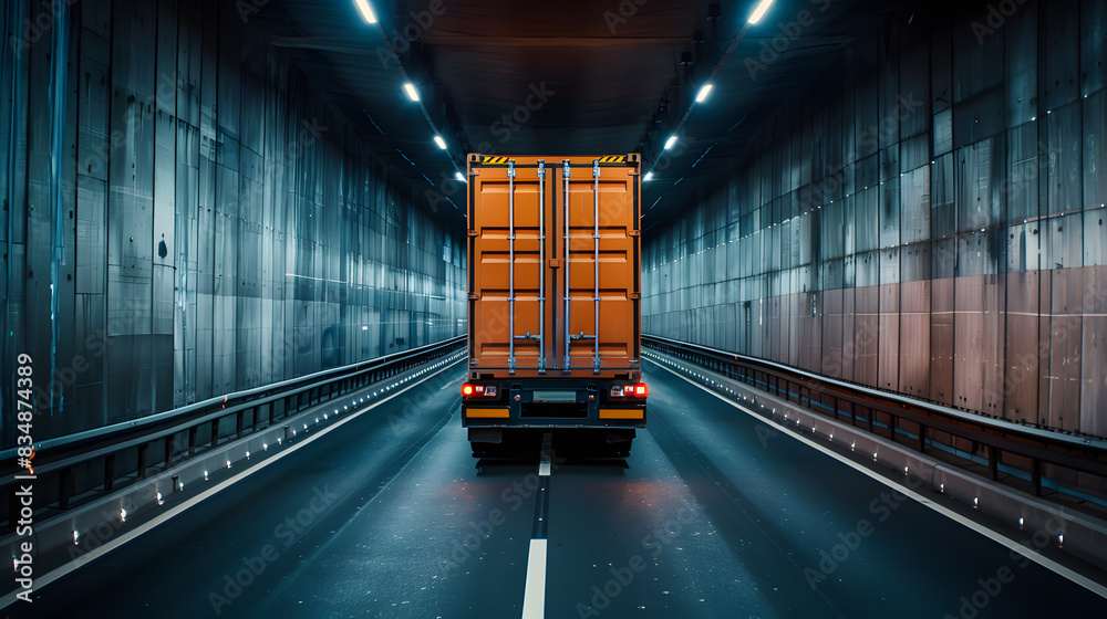 Fototapeta premium Logistics and transportation of various goods by trucks on the highway. AI Generated