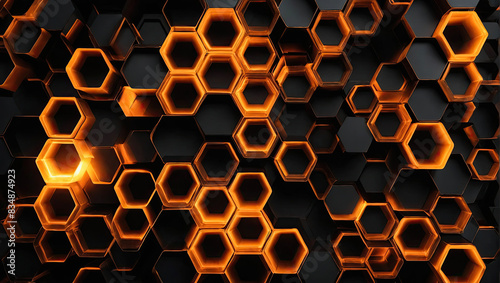 Hexagonal abstract metal background with light