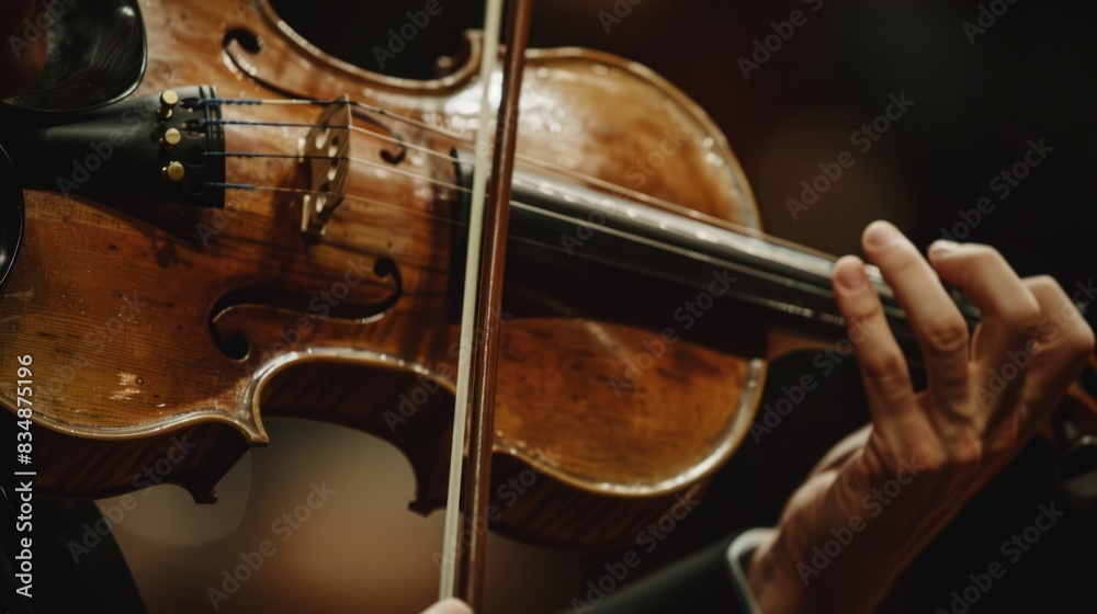 Fototapeta premium close-up of a skilled violinists hands gracefully playing violin
