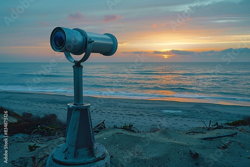 Beach scenery with telescope