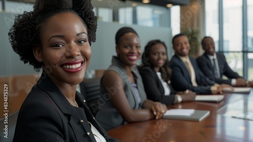 dynamic picture of a smiling courageous black female boss woman