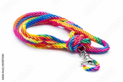 Colorful braided dog leash with a metal clasp, perfect for pets and outdoor activities, providing both style and functionality. photo