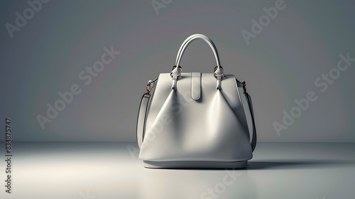 Beautiful trendy smooth youth women's handbag in gray color on a studio background. AI generated.