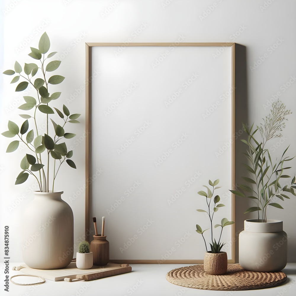 Frame mockup in home interior with decoration, living room Frame mockup in home interior with decoration, living room