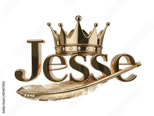 Jesse Name Logo Design Background, Jesse Name in Elegant Font, Gold Crown with feather, Vector Format photo