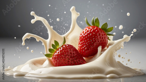 strawberries splashing into milk