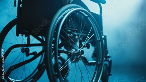 photo of empty wheelchair from below