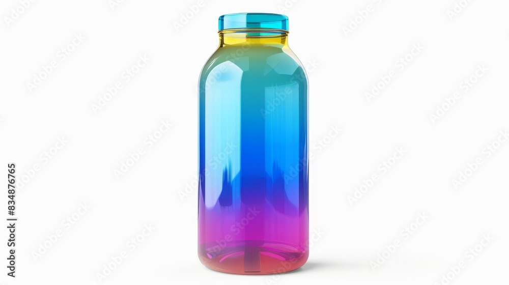 Colorful gradient bottle isolated on white background, blending blue, yellow, and pink hues in a sleek modern design. Colorful gradient bottle isolated on white background, blending blue, yellow, and pink hues in a sleek modern design.