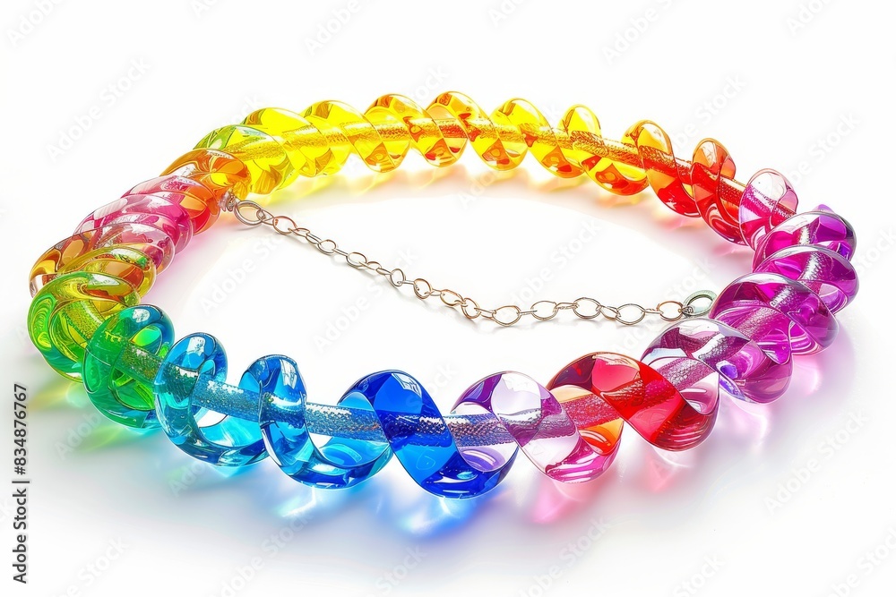 Colorful glass bead necklace arranged in a gradient, showcasing vibrant hues for fashion or jewelry design. Colorful glass bead necklace arranged in a gradient, showcasing vibrant hues for fashion or jewelry design.