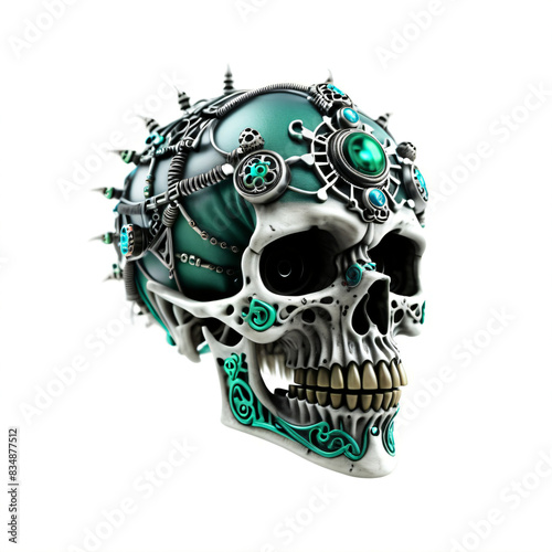 Human head skull. Isolated on white background. Gothic art style, Digital illustration.