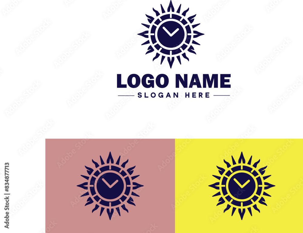 Fototapeta premium sun clock icon Sundial Solar timepiece Solar clock flat logo sign symbol editable vector