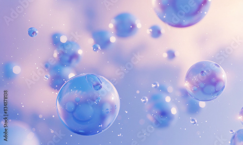 floating blue spheres on a light purple background