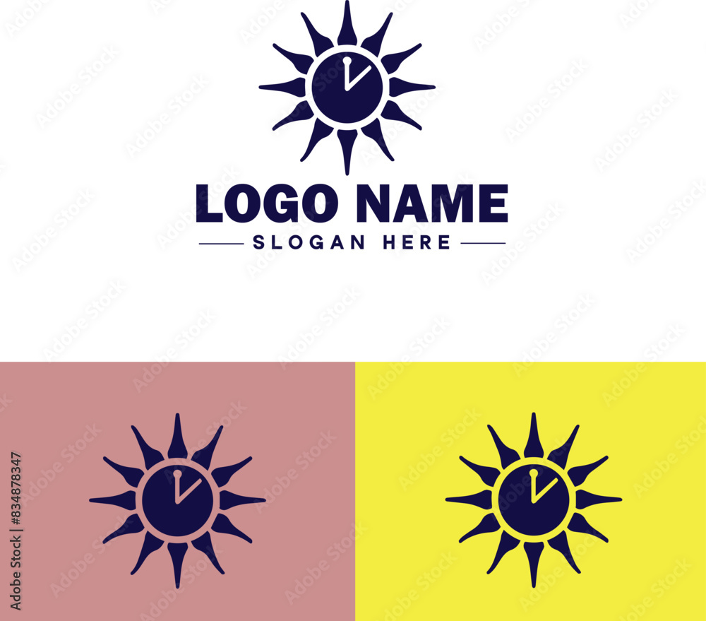 Fototapeta premium sun clock icon Sundial Solar timepiece Solar clock flat logo sign symbol editable vector
