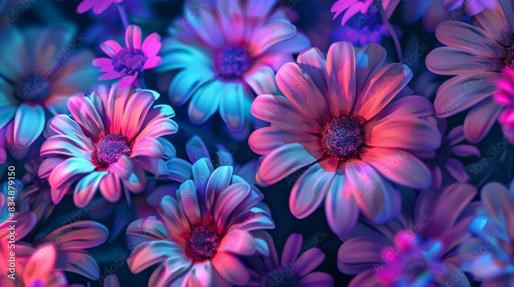 Fototapeta premium Neon Daisy Dreams: Retro 90s Style Repetitive Pattern in Energetic Vivid Colors