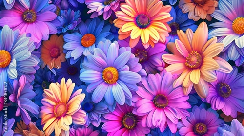 Retro Daisy Delight: 90s Inspired Repetitive Pattern with Vibrant Neon Colors for Energetic Designs