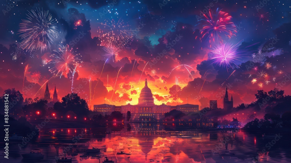 Fireworks explode over the U.S. Capitol building. Fireworks explode over the U.S. Capitol building.