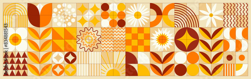 Summer geometric floral pattern. Scandinavian style. Ukrainian motifs. Natural organic flower plants, eco agriculture concept. Summer vacation illustration.  Minimal abstraction art