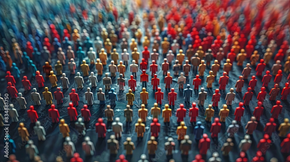 Obraz premium A diverse group of colorful miniature figures arranged neatly in rows, representing diversity, teamwork, and organization.