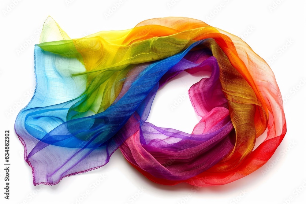 Colorful translucent scarf with vibrant gradient hues. Perfect for fashion, art, or design projects requiring a splash of color. Colorful translucent scarf with vibrant gradient hues. Perfect for fashion, art, or design projects requiring a splash of color.