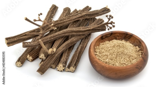 Organic dried licorice sticks and powder from Glycyrrhiza glabra