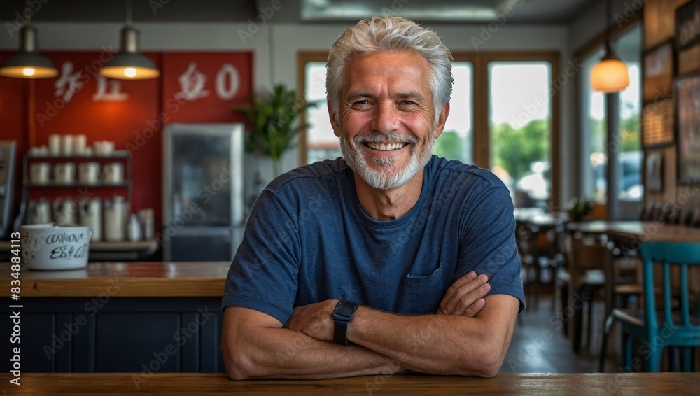 Commanding Presence of Proprietor in Cozy Cafe Commanding Presence of Proprietor in Cozy Cafe