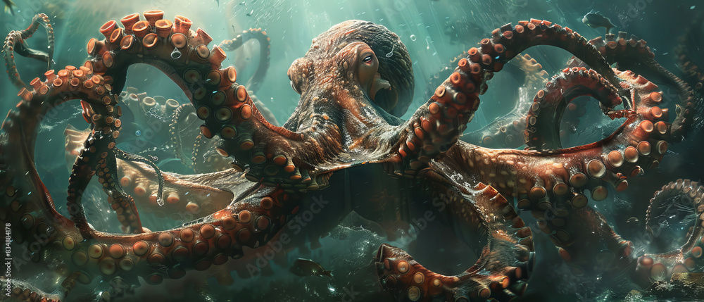 Gigantic deepsea octopus spreading its tentacles Gigantic deepsea octopus spreading its tentacles