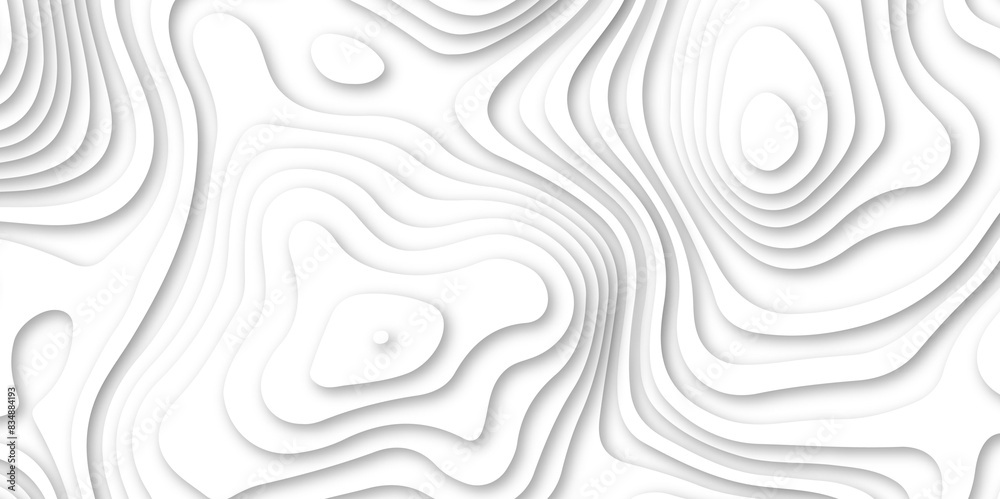 Fototapeta premium Abstract white paper cut background with line. 3d topography relief. Vector topographic illustration. realistic papercut decoration textured with wavy layer and shadow. seamless pattern wave design.
