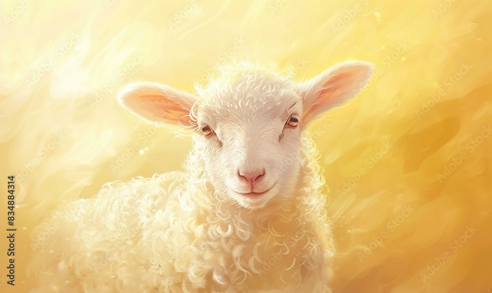 Fototapeta premium Cute sheep vector with beautiful thick smooth white fur ai generated