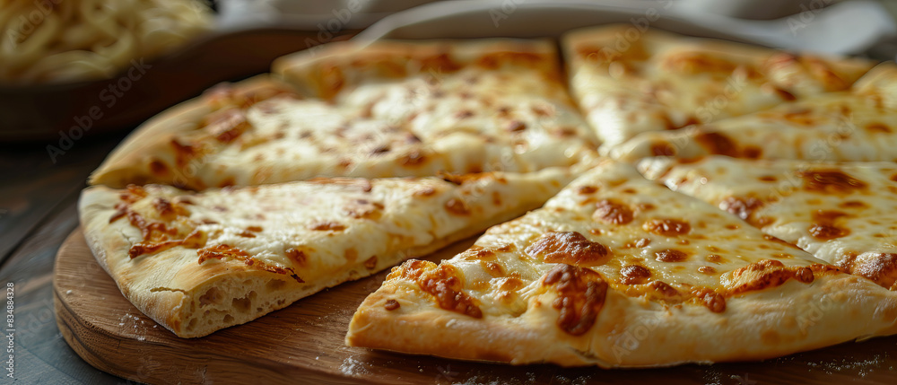 Four cheese pizza with a crispy golden crust Four cheese pizza with a crispy golden crust