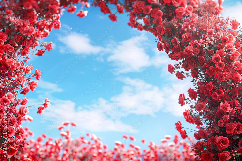 Red flowers against a blue sky background Red flowers against a blue sky background