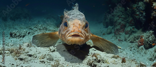 Colossal ratfish swimming near the ocean bottom photo