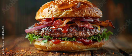 Burger with crispy bacon and chipotle mayo photo