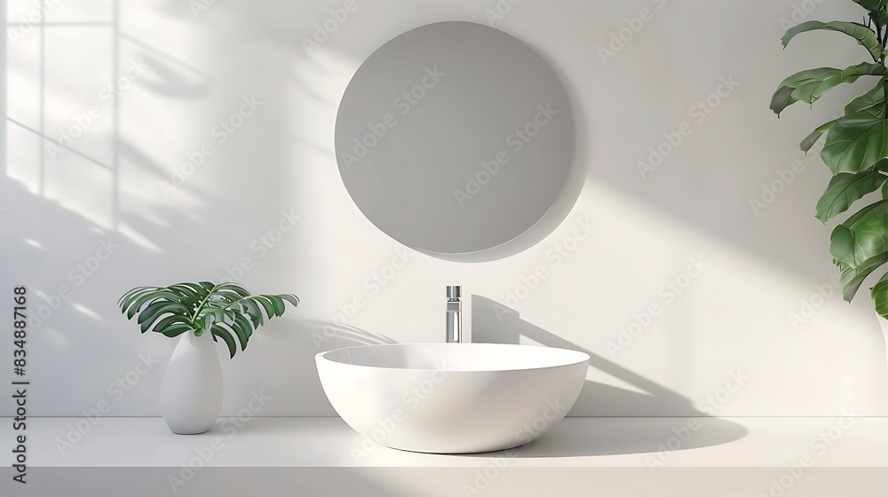 Basin with mirror isolated on white wall background Basin with mirror isolated on white wall background