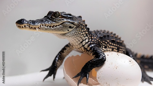 Cayman Crocodiles Empowering Emergence A Studio Portrait of a Baby Hatching from Its Egg Generative ai photo