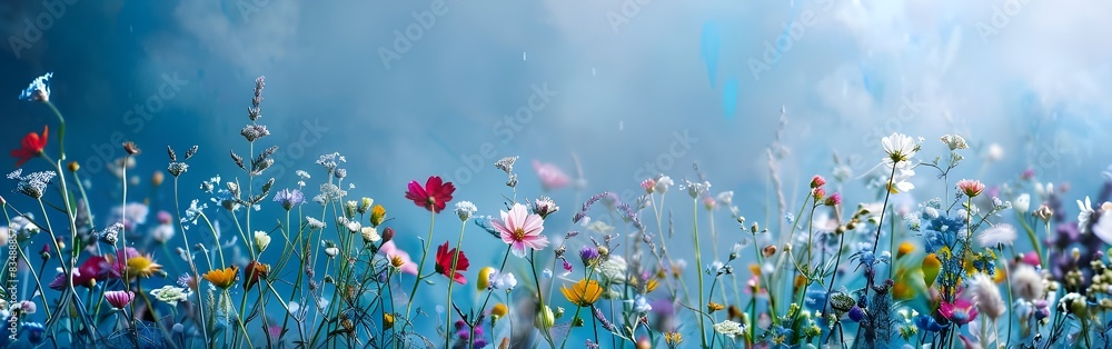 spring flowers on blue background spring flowers on blue background