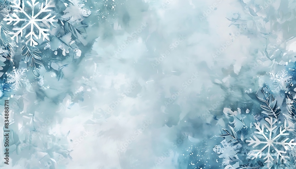 A blue watercolor with snowflakes on a background A blue watercolor with snowflakes on a background