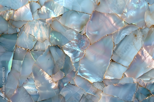 Mother of pearl background. Soft blues , silver and gold colors. Textured shell layers. photo