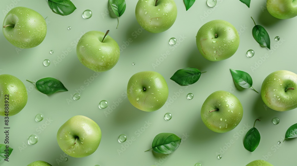 Green apple fruits over green seamless. Green apple fruits over green seamless.