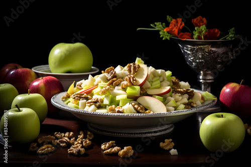 waldorf salad, a classic salad, apples, celery, walnuts. generative ai photo