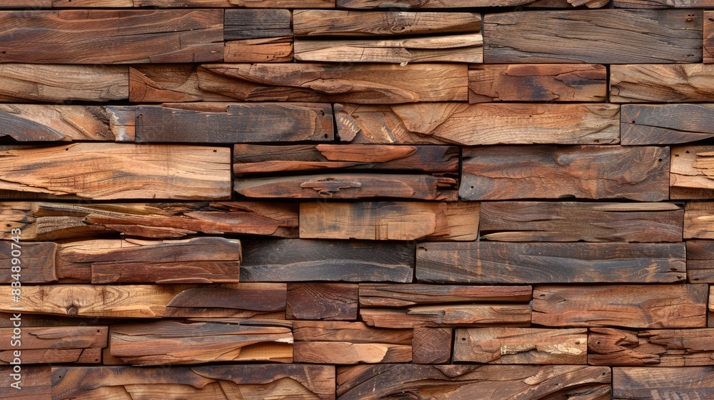 Obraz premium a wooden wall background with the texture of natural wood planks, evoking retro and vintage charm, suitable for interior design or wallpaper purposes. SEAMLESS PATTERN