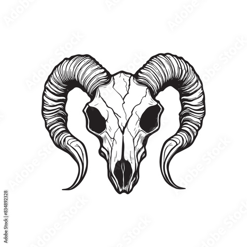 Illustration of fierce ram skeleton massive torn