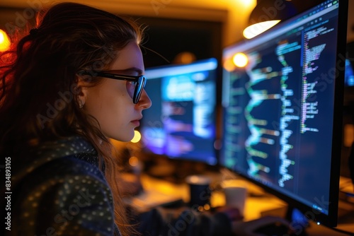 Dark Room Coding: Woman Developer at Work