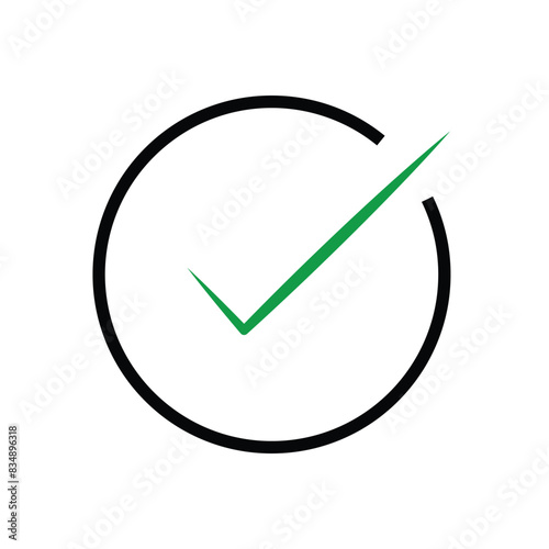 Check box icon with checkmark icons green tick box sign , check list circle frame with yes icon . approved, accept, correct, verified, confirm icon with white background.
