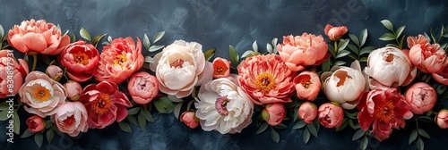 A romantic wedding composition with blooming peonies, roses, and ranunculus, perfect for love celebrations.