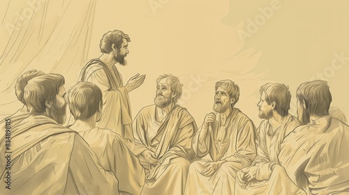 Power and Growth: Acts 2 Biblical Illustration Highlighting Pentecost, Peter's Sermon on Beige Background with Copyspace © T Studio